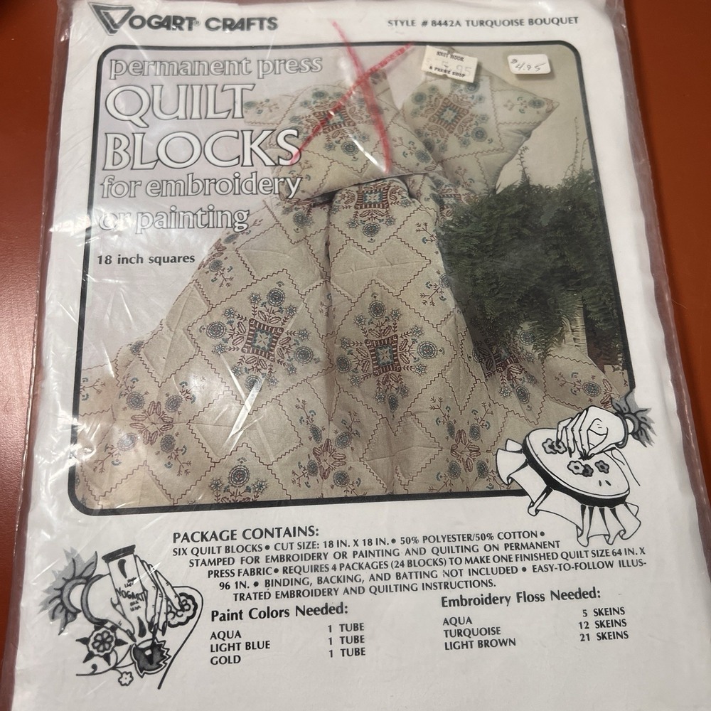Vogart‎ Crafts Quilt Blocks for Embroidery 8442A Turquoise Bouquet